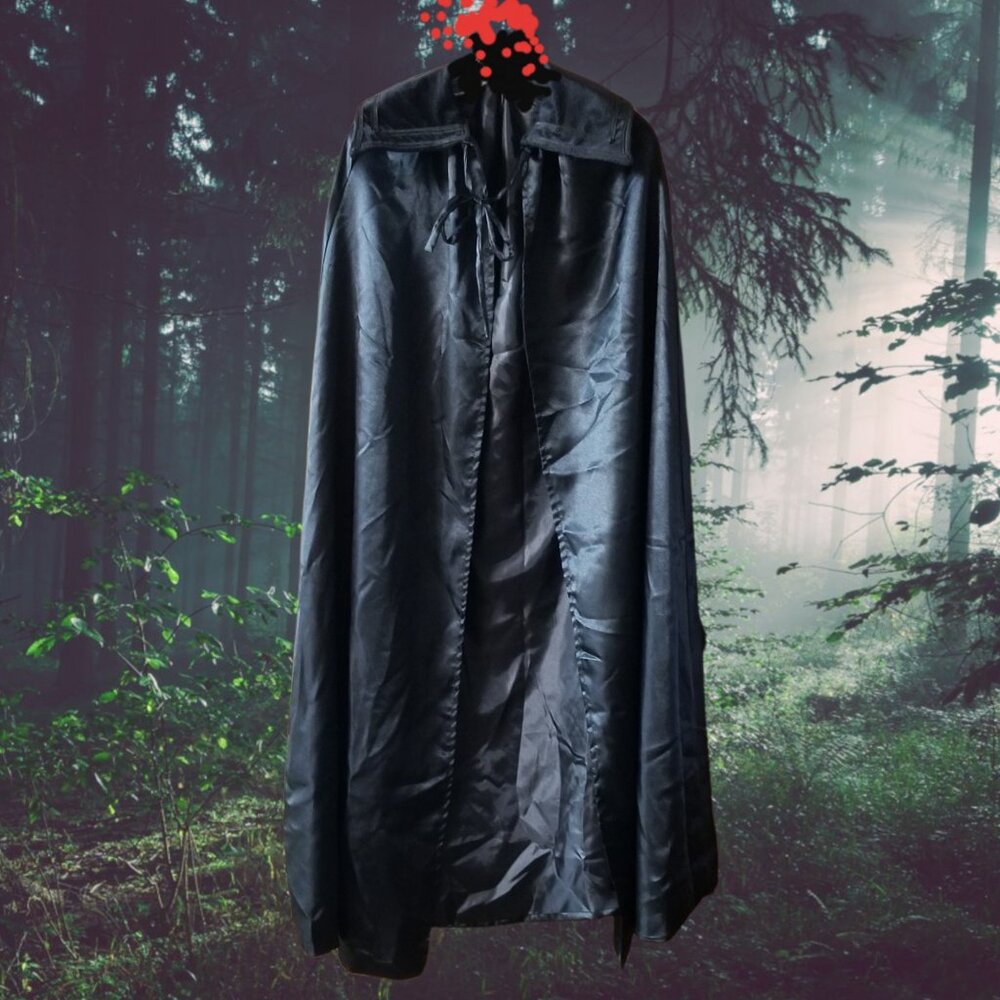Cosplay Cloak Lined Blk Silky Lrg Plush Collar Magician or? 47" Length